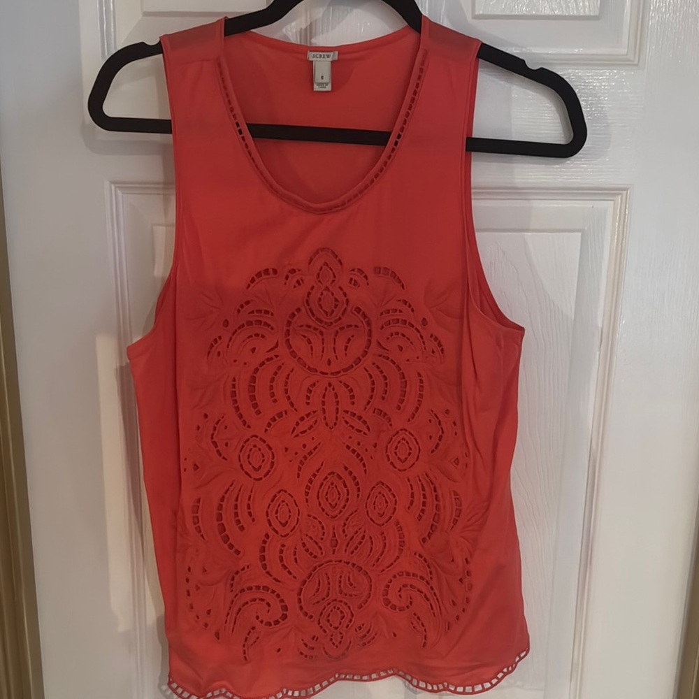 J. Crew Coral Tank Top with Eyelet Design